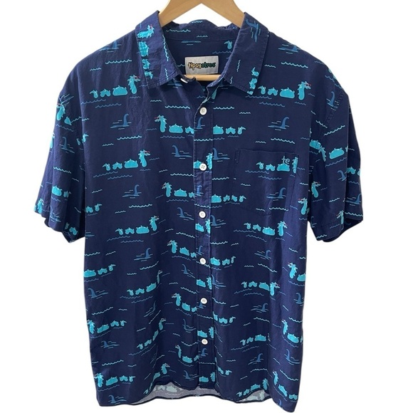 Tipsy Elves Shirt Mens Medium Blue Nothin But  Nessy Button Up Hawaiian XL - Picture 1 of 5